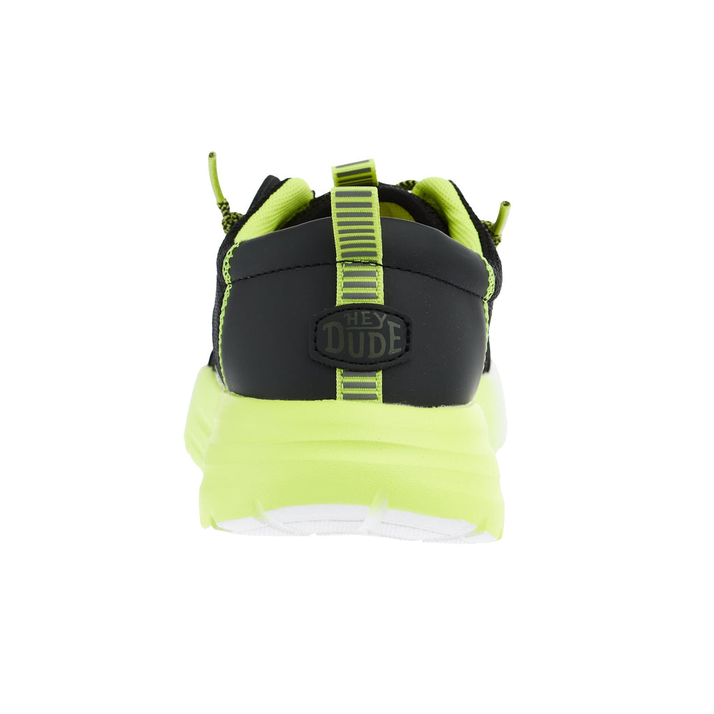 Hey Dude Sirocco Play Youth Sport Black and Lime Punch Casual Shoe